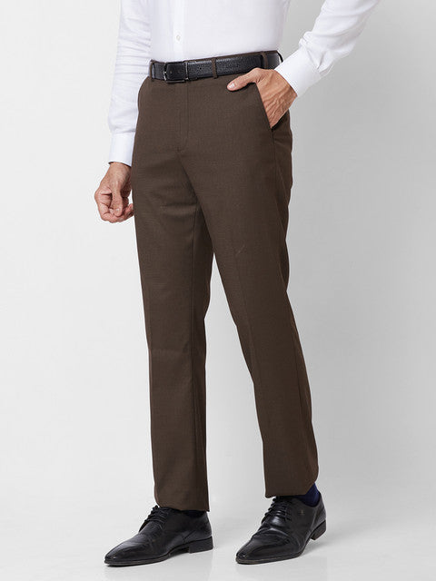 Park Avenue Men Brown Solid Smart Fit Polyester Blend Trouser