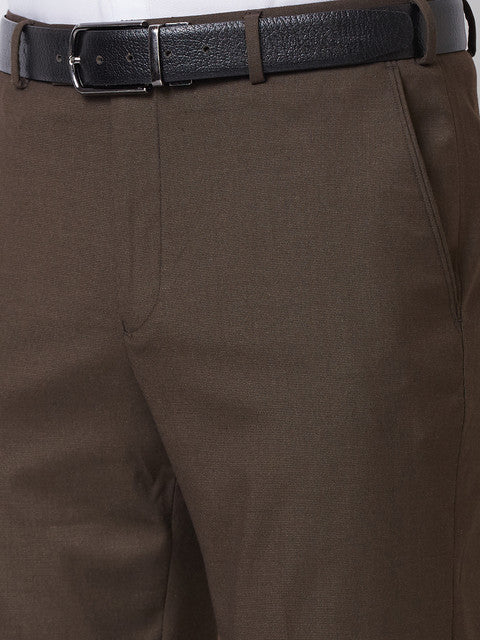 Park Avenue Men Brown Solid Smart Fit Polyester Blend Trouser