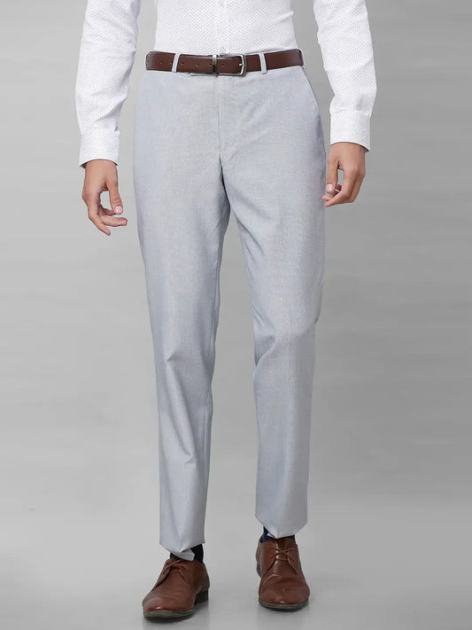 Park Avenue Men Grey Stripe Smart Fit Polyester Blend Trousers