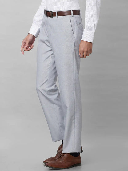 Park Avenue Men Grey Stripe Smart Fit Polyester Blend Trousers