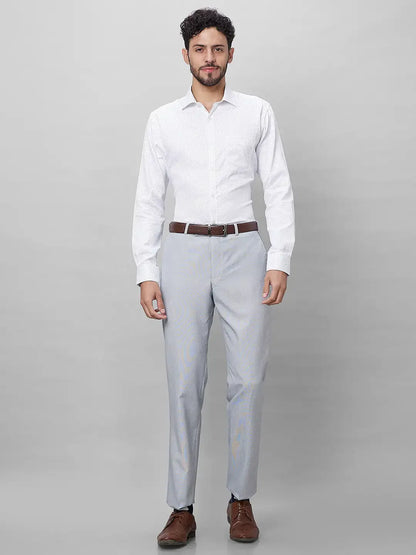 Park Avenue Men Grey Stripe Smart Fit Polyester Blend Trousers