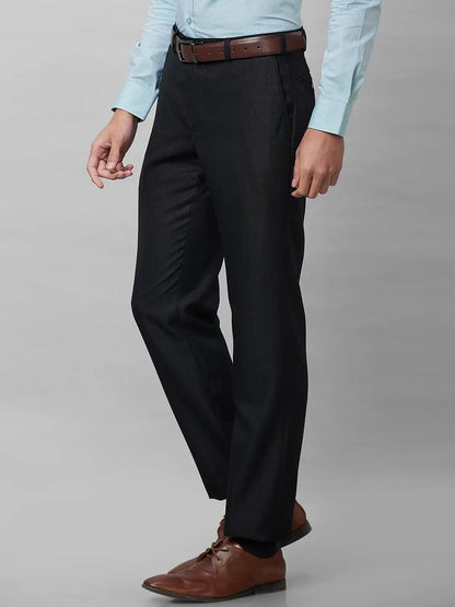 Park Avenue Men Black Structure Smart Fit Polyester Blend Trousers