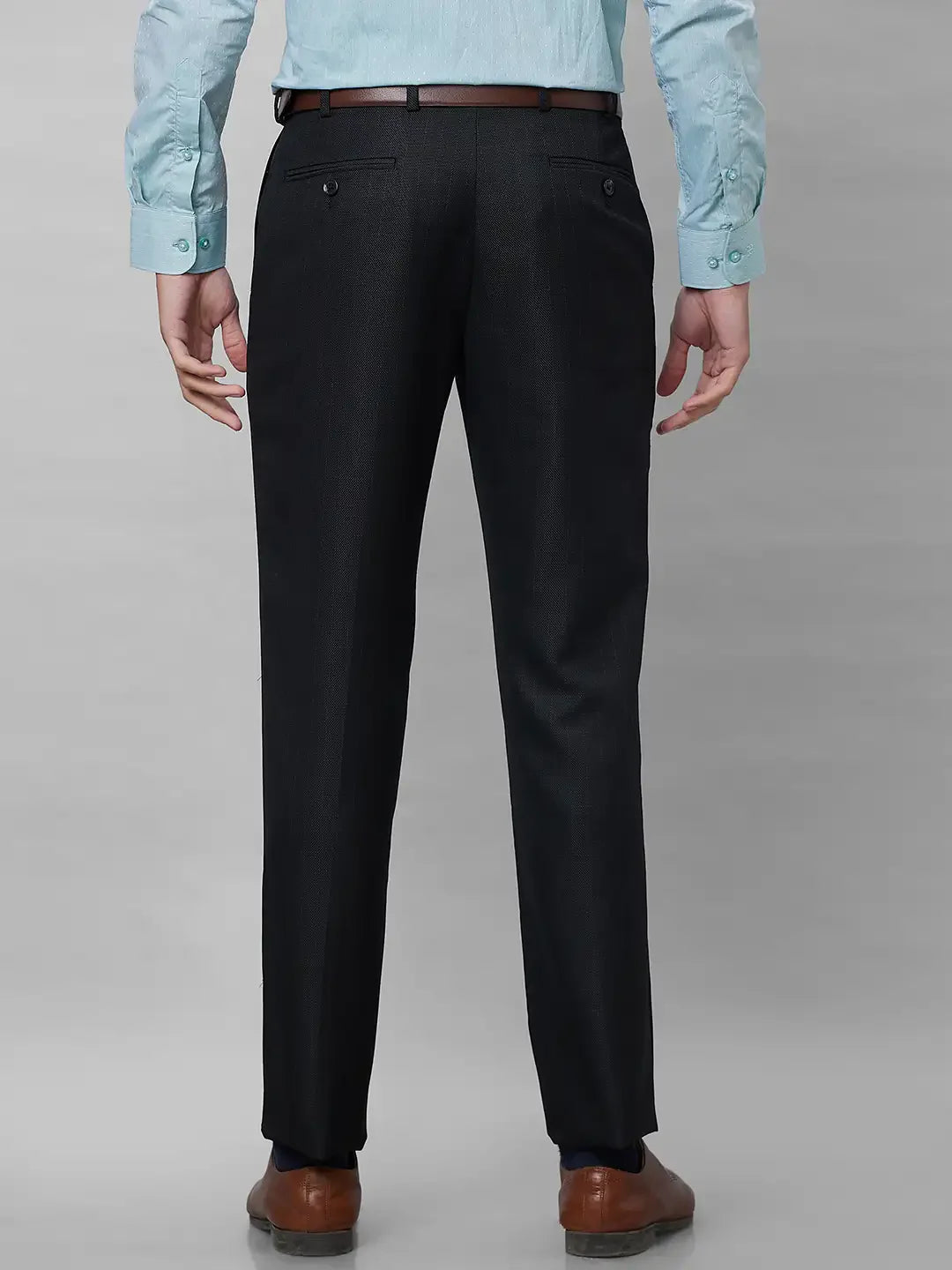 Park Avenue Men Black Structure Smart Fit Polyester Blend Trousers