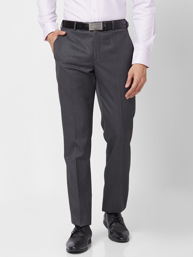 Park Avenue Men Grey Self Design Regular Fit Trouser