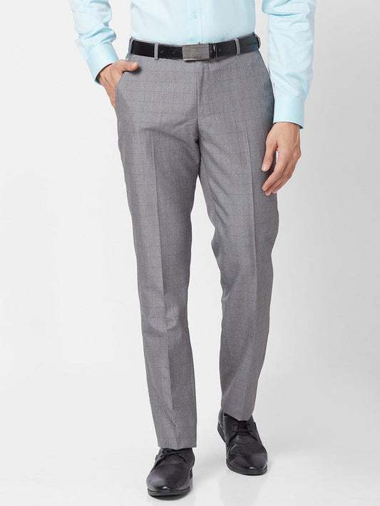 Park Avenue Men Grey Checkered Regular Fit Trouser