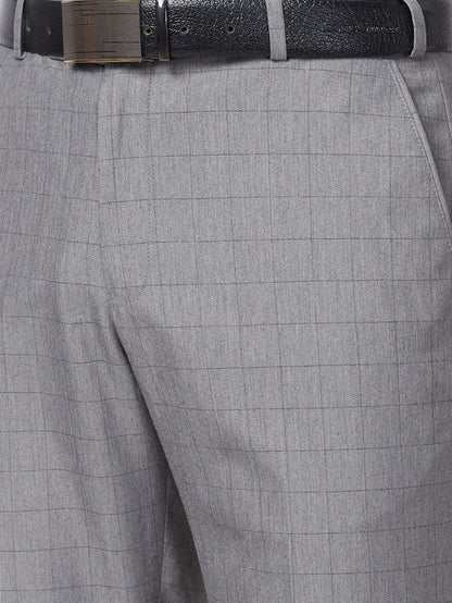 Park Avenue Men Grey Checkered Regular Fit Trouser