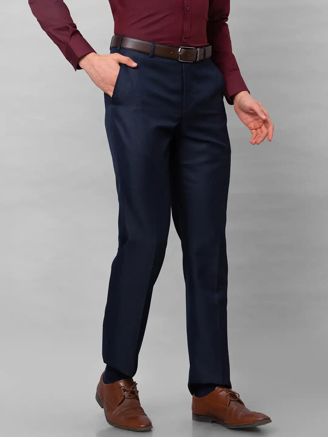 Park Avenue Men Blue Structure Smart Fit Polyester Blend Trousers