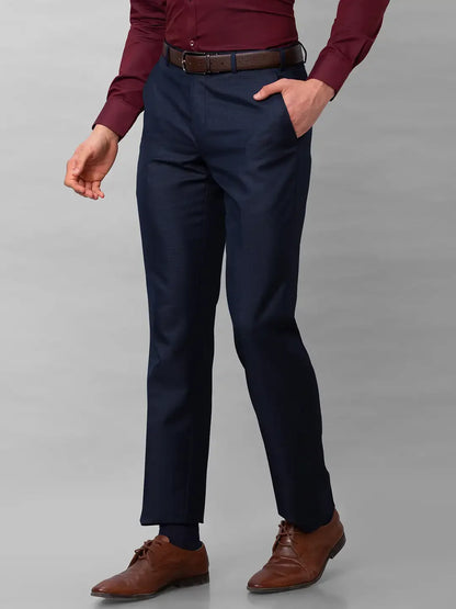 Park Avenue Men Blue Structure Smart Fit Polyester Blend Trousers