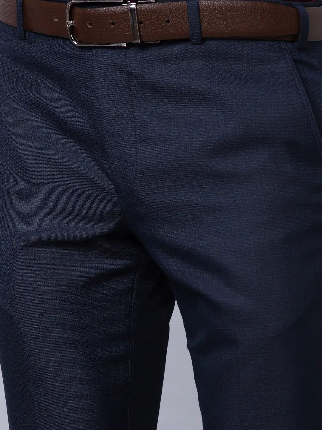 Park Avenue Men Blue Structure Smart Fit Polyester Blend Trousers