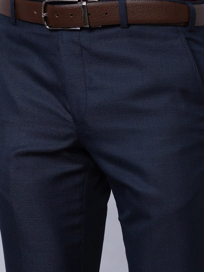 Park Avenue Men Blue Structure Smart Fit Polyester Blend Trousers