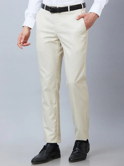 Park Avenue Men Fawn Stripe Smart Fit Polyester Blend Trouser