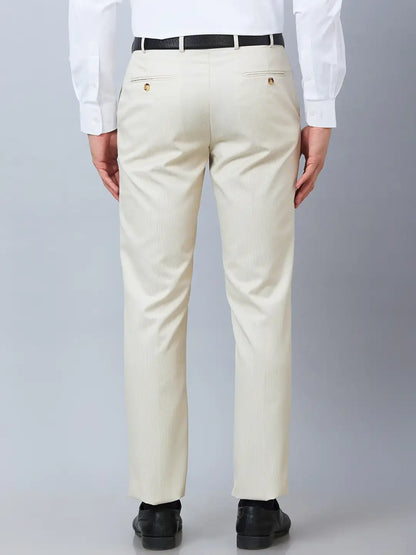 Park Avenue Men Fawn Stripe Smart Fit Polyester Blend Trouser