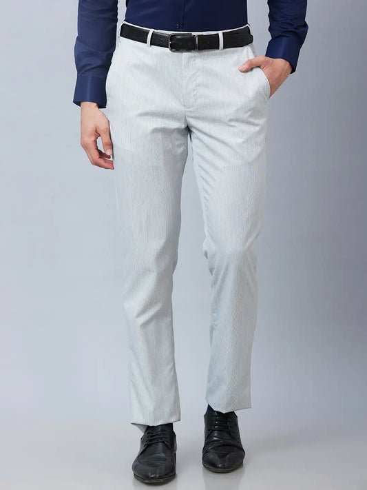 Park Avenue Men Grey Stripe Smart Fit Polyester Blend Trouser
