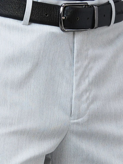 Park Avenue Men Grey Stripe Smart Fit Polyester Blend Trouser