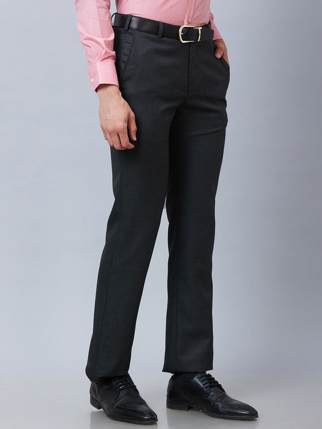 Park Avenue Grey Structure Smart Fit Polyester Blend Trouser