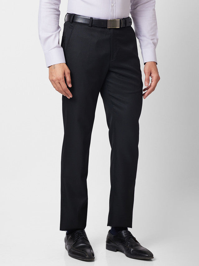 Park Avenue Black Structure Smart Fit Polyester Blend Trouser