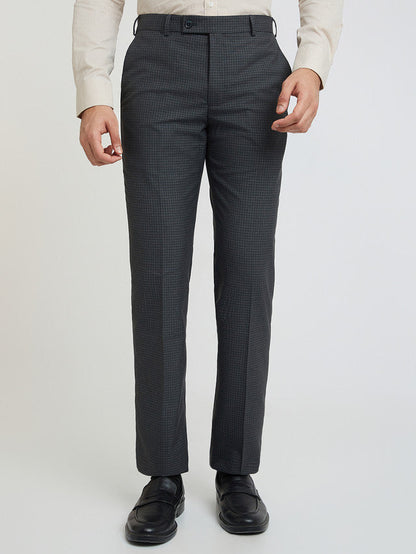 Park Avenue Grey Checks Regular Fit Polyester Blend Trouser
