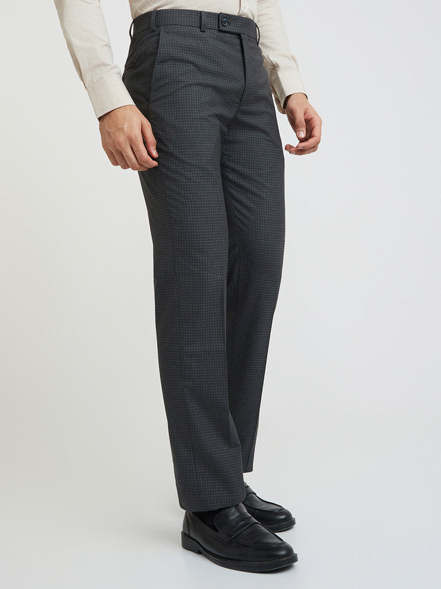 Park Avenue Grey Checks Regular Fit Polyester Blend Trouser