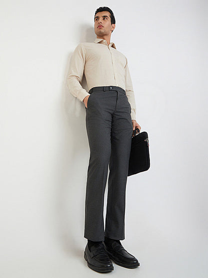 Park Avenue Grey Checks Regular Fit Polyester Blend Trouser