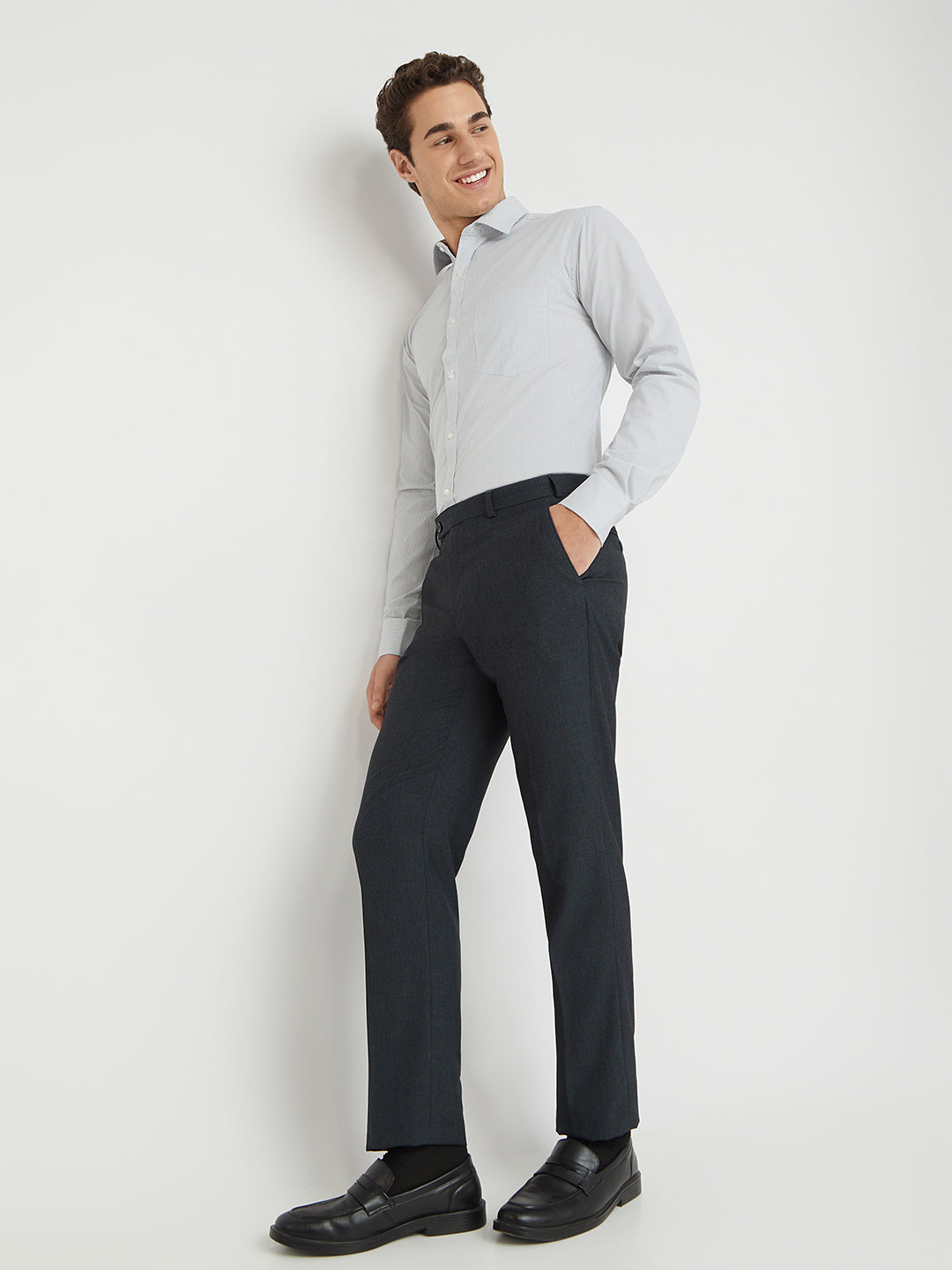 Park Avenue Blue Stripe Regular Fit Polyester Blend Trouser