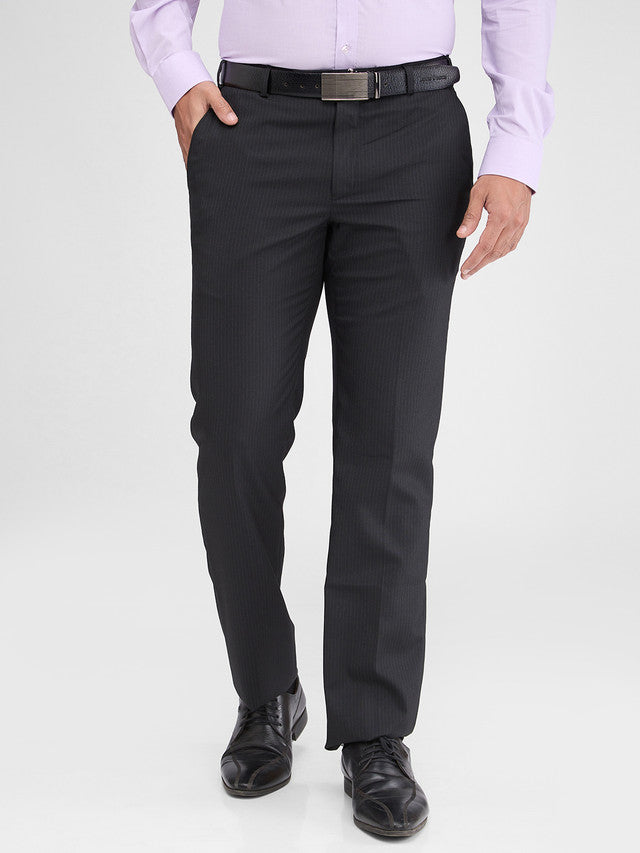 Park Avenue Black Stripe Regular Fit Polyester Blend Trouser