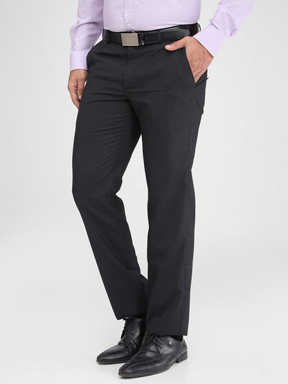 Park Avenue Black Stripe Regular Fit Polyester Blend Trouser