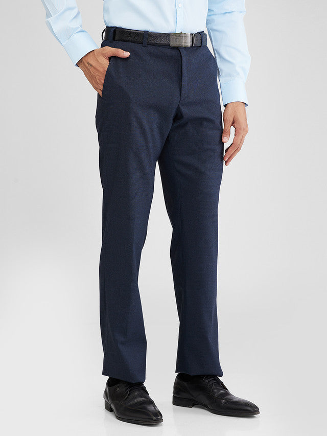 Park Avenue Blue Structure Regular Fit Polyester Blend Trouser