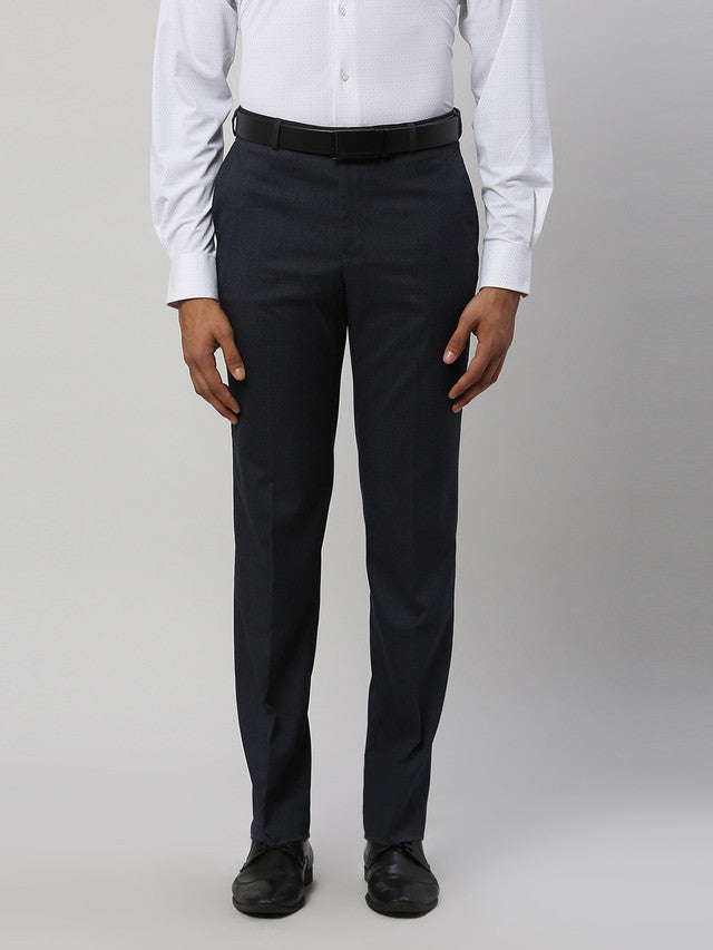 Park Avenue Blue Structure Regular Fit Polyester Blend Trouser