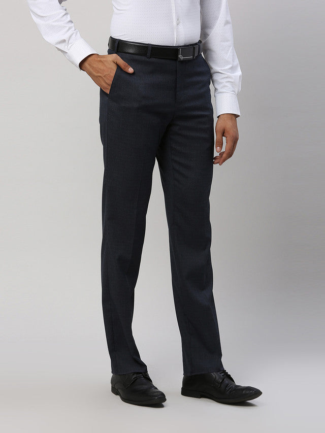 Park Avenue Blue Structure Regular Fit Polyester Blend Trouser