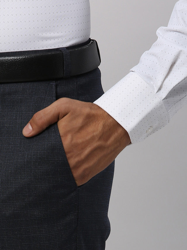 Park Avenue Blue Structure Regular Fit Polyester Blend Trouser