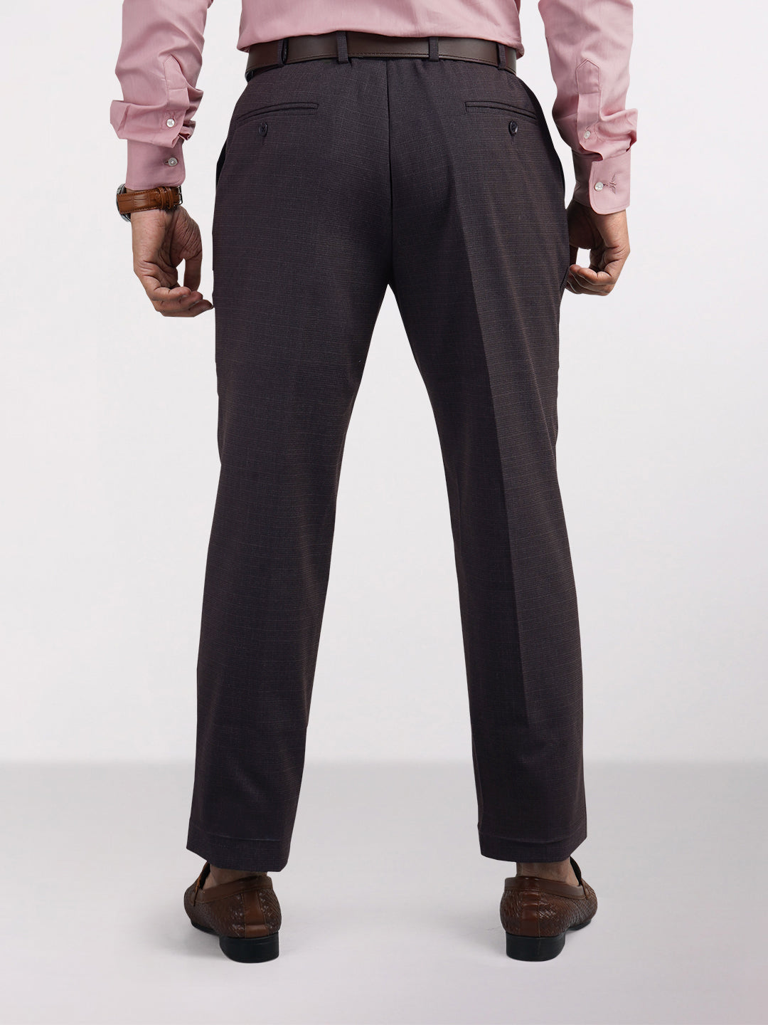 Park Avenue Brown Structure Regular Fit Polyester Blend Trouser