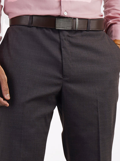 Park Avenue Brown Structure Regular Fit Polyester Blend Trouser