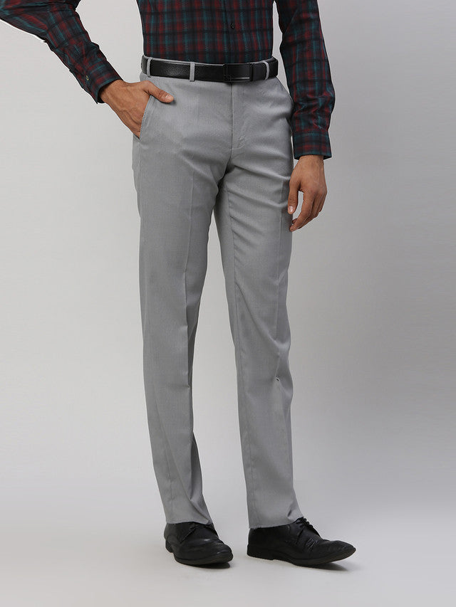 Park Avenue Men Grey Checkered Regular Fit Trouser