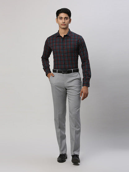 Park Avenue Men Grey Checkered Regular Fit Trouser