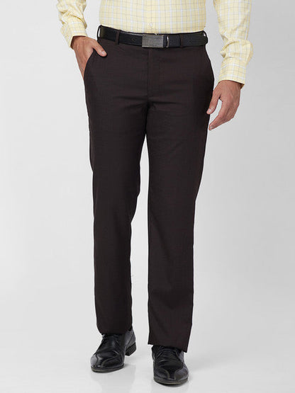 Park Avenue Men Brown Structure Regular Fit Polyester Blend Trouser