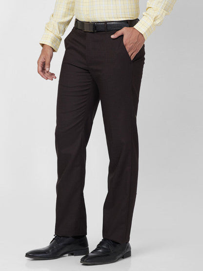 Park Avenue Men Brown Structure Regular Fit Polyester Blend Trouser