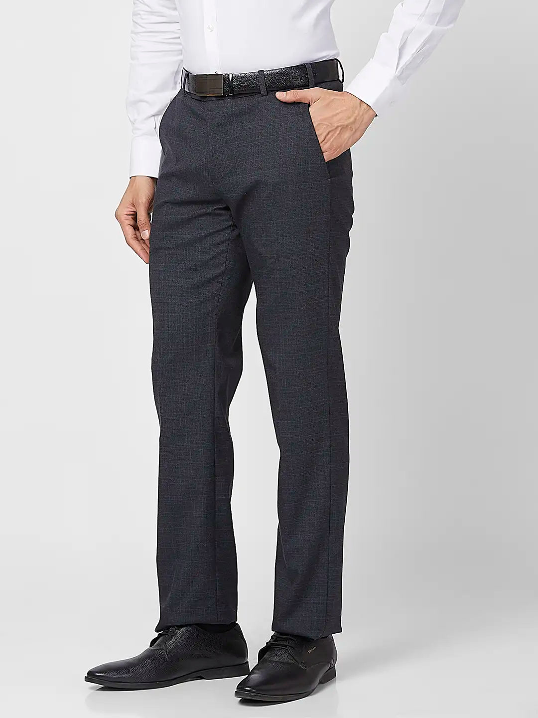 Park Avenue Men Blue Checks Regular Fit Polyester Blend Trouser