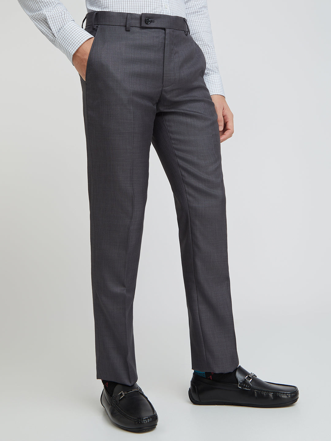 Park Avenue Black Solid Regular Fit Polyester Blend Trouser