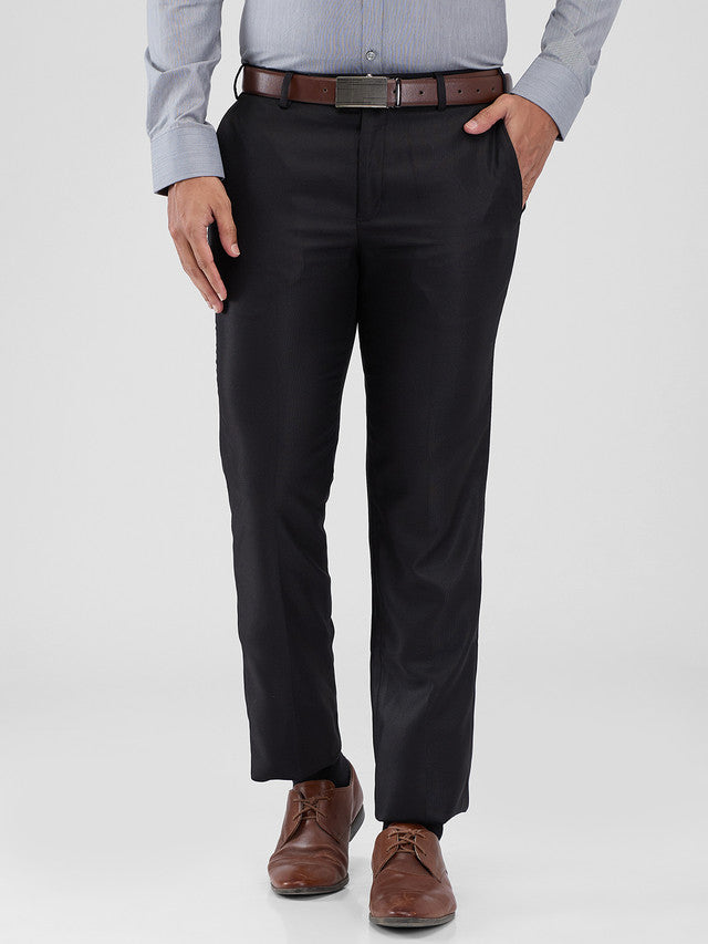Park Avenue Black Solid Regular Fit Polyester Blend Trouser