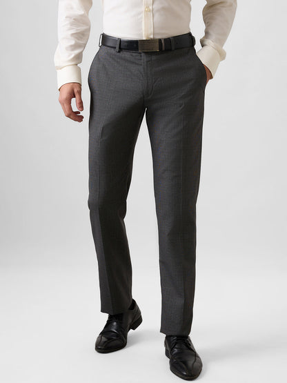Park Avenue Men Grey Checks Regular Fit Polyester Blend Trouser