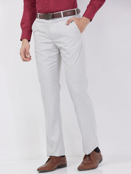 Park Avenue Men Grey Checks Regular Fit Polyester Blend Trouser