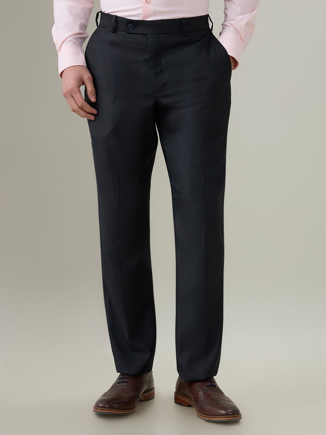 Park Avenue Men Blue Dobby Regular Fit Polyester Blend Trouser