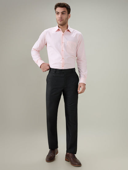 Park Avenue Men Black Dobby Regular Fit Polyester Blend Trouser