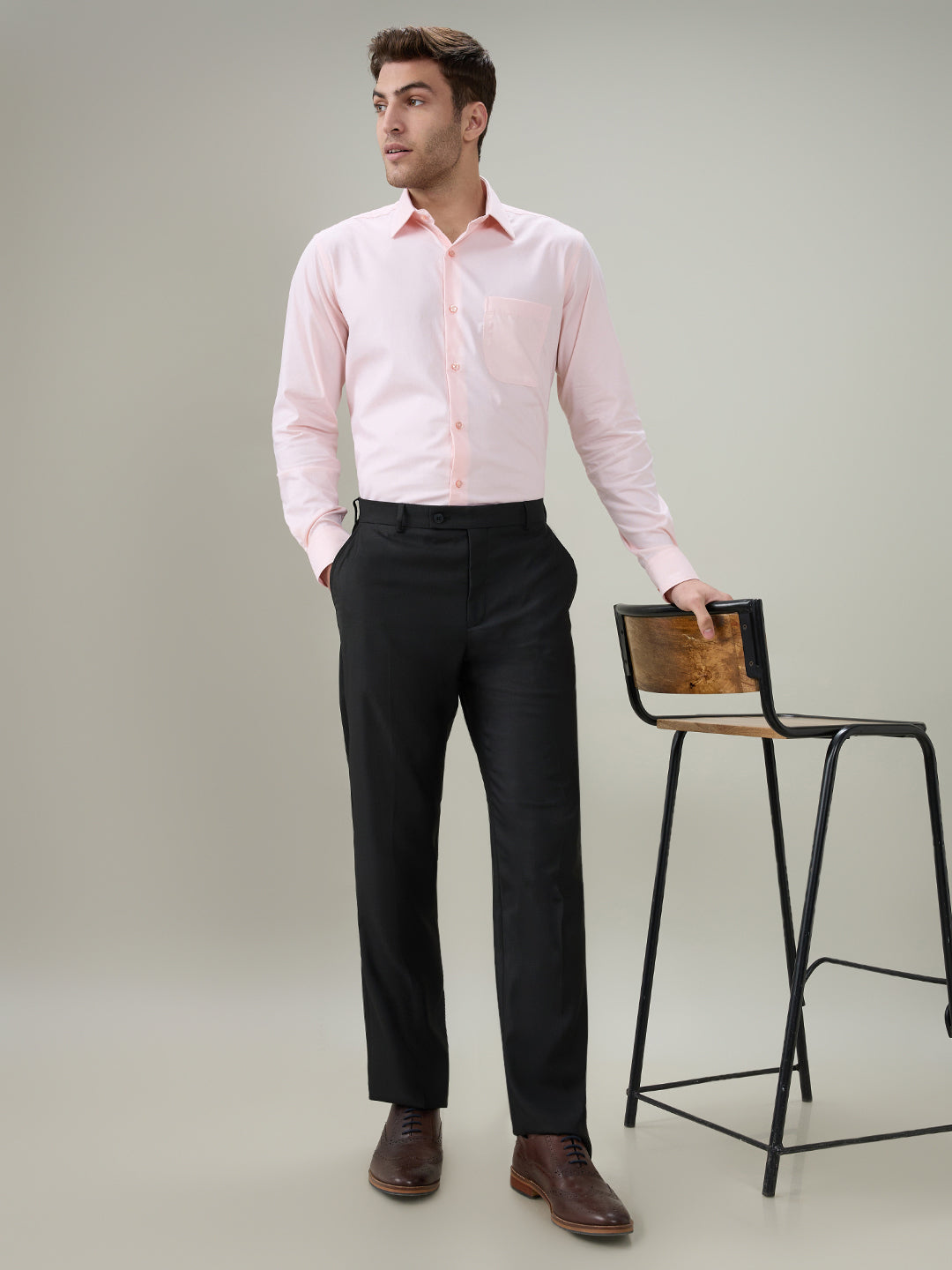 Park Avenue Men Black Dobby Regular Fit Polyester Blend Trouser