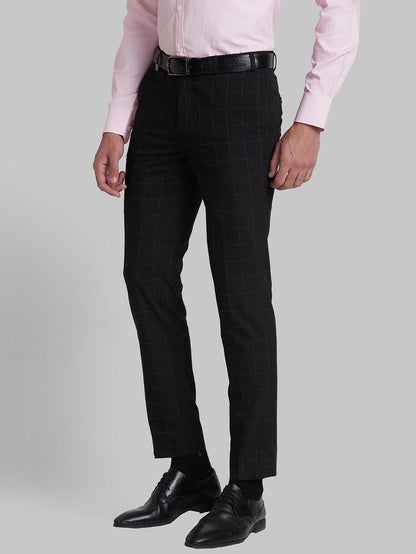 Park Avenue Men Black Checkered Super Slim Fit Trouser