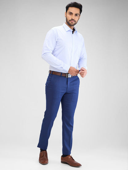 Park Avenue Blue Solid Neo Fit Polyester Blend Trouser