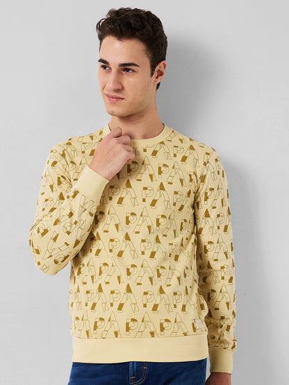 Park Avenue Men Yellow Printed Slim Fit Cotton Blend Sweatshirt