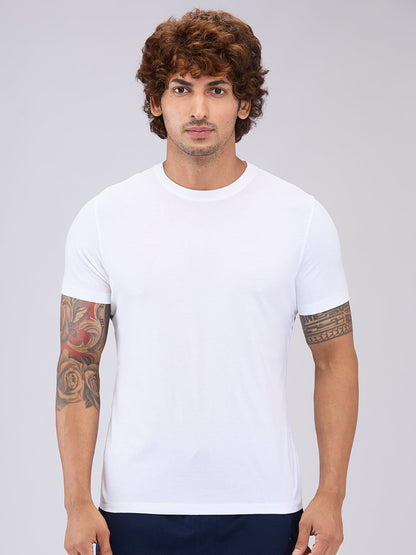 Park Avenue Men White Regular Fit Cotton Blend T-Shirt