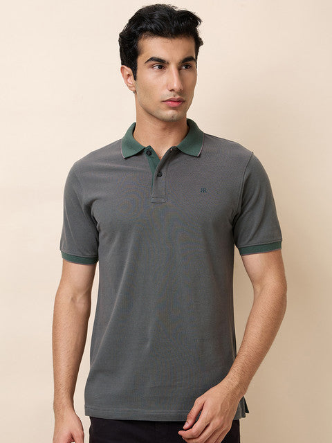 Raymond Men Green Structure Modern Fit Cotton T-Shirt