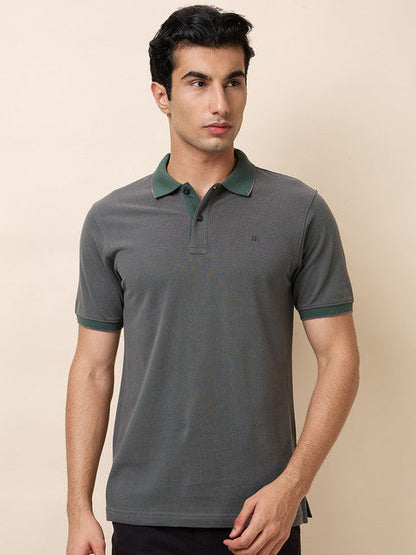 Raymond Men Green Structure Modern Fit Cotton T-Shirt